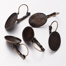Brass Leverback Earring Findings, Oval, Earring: 13.7x33mm, Tray: 13x18mm, Pin: 0.5mm