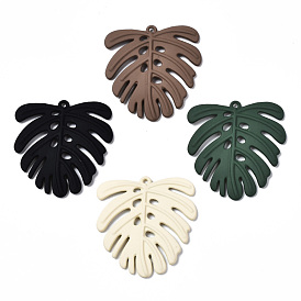Spray Painted Alloy Pendants, Tropical Leaf Charms, Cadmium Free & Lead Free, Monstera Leaf