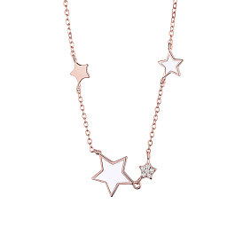 SHEGRACE 925 Sterling Silver Pendant Necklaces, with Enamel Stars