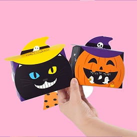 Halloween Theme Paper Candy Storage Boxes, Black Cat/Pumpkin with Witch Hat