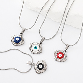 304 Collares con colgante de ojo turco de acero inoxidable esmaltado para hombres y mujeres, color acero inoxidable