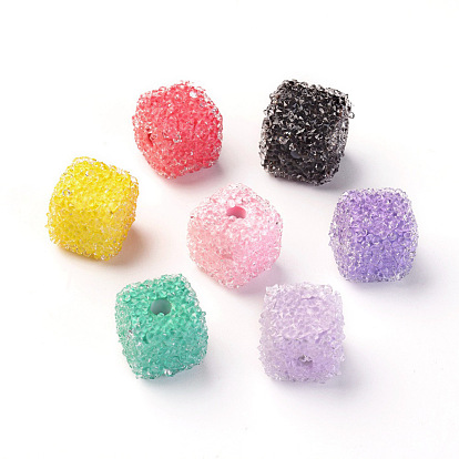 Resin Beads, with Crystal Rhinestone, Imitation Candy Food Style, Cube