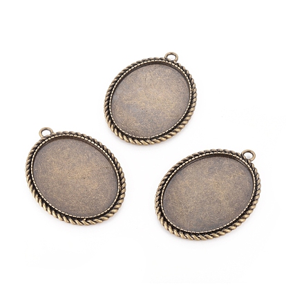 Тибетском стиле настройки сплав цинка кулон кабошон, без кадмия, без никеля и без свинца, плоский овал лоток: 40x30 мм, 51x37x2 мм, отверстие : 3 мм
