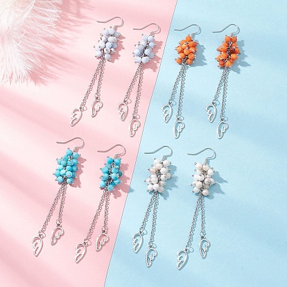 Серьги-подвески в форме крыльев из натурального персидского нефрита, с  латунными крючками для серег, платина