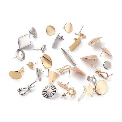 Stainless Steel & Brass Stud Earring Findings, Mixed Shapes, Mixed Style