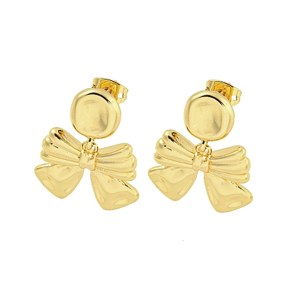 Bowknot Rack Plated Brass Stud Earrings for Women, Lead Free & Cadmium Free, Long-Lasting Plated
