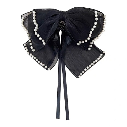 Plastic Claw Hair Clips, with Cloth Bowknot and Imitation Pearl