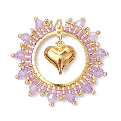 Цилиндрические семена плоские круглые подвески, с 304 открытыми соединительными кольцами из нержавеющей стали и подвесками в виде сердечек