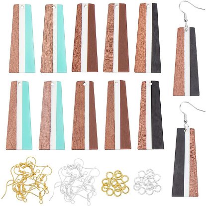 Kits de fabrication de boucles d'oreilles pendantes en bois de noyer, y compris 12 pcs 3 styles trapèze résine & pendentifs en bois de noyer, boucles d'oreilles en fer crochets et anneaux de saut