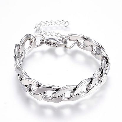 304 Stainless Steel Bracelets, with Curb Chain