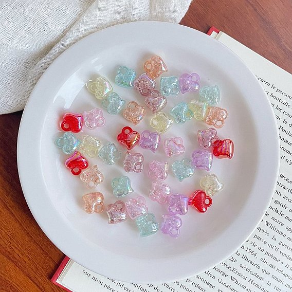 Прозрачные акриловые подвески треск, сердце прелести, с покрытием AB цвета