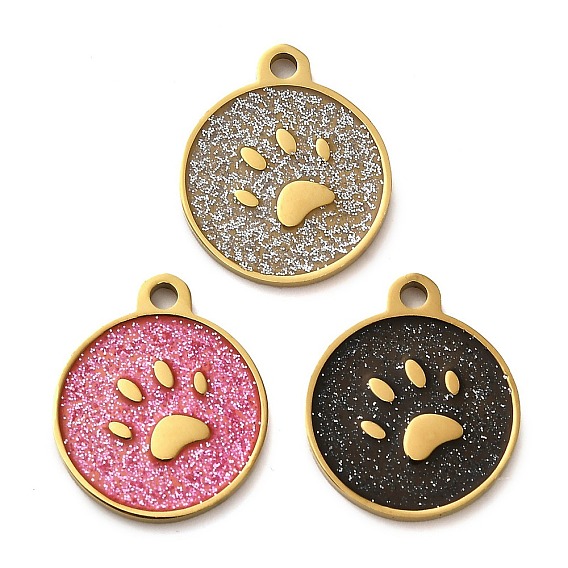 304 подвески из нержавеющей стали, с блестящей эмалью, плоская круглая с подвеской в виде лапы, золотые