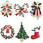 6 шт. 6 стили эмалевые значки с рождественской тематикой, Броши со стразами из золотого сплава для рюкзака, разнообразные