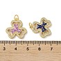 Brass Micro Pave Clear Cubic Zirconia Pendants, with Synthetic Opal and Jump Ring, Real 18K Gold Plated, Clover