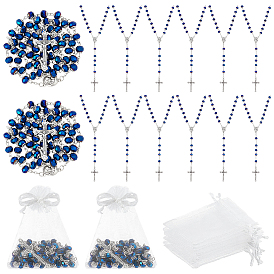15 шт. подвеска в виде креста Иисуса из цинкового сплава, бусы-колье из синего стекла в форме ронделя для женщин и мужчин, с 15шт. белыми мешочками из органзы на завязках