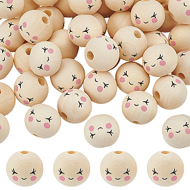 Печатные деревянные бусины, круглый с улыбающимся лицом