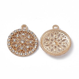 Alloy Rhinestones Pendants, Flat Round with Flower Charms