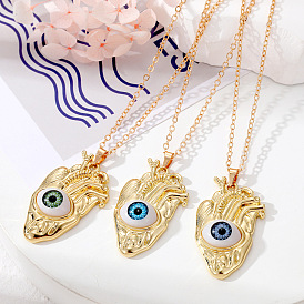 Heart-shaped Organ Necklace with Creative Devil Eye Pendant Sweater Chain