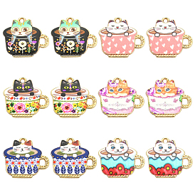 30 шт 6 стили подвески из сплава эмали, чашка с кошачьими подвесками, золотой свет