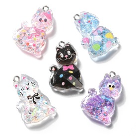 Opaque Resin Pendants, with Platinum Iron Loop, Cat