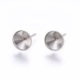 201 Stainless Steel Stud Earring Settings, with 304 Stainless Steel Pin, Cone