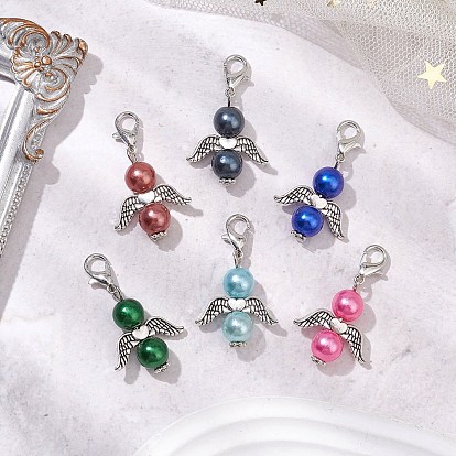 12 шт 12 цвета ангел акриловый искусственный жемчуг кулон украшение, Застежки-когти из сплава омара, подвески для украшений сумок