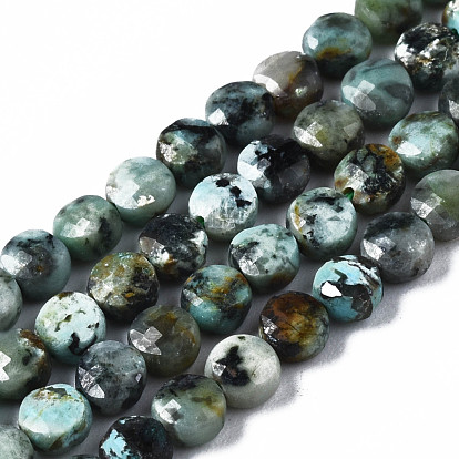 Бусы натуральная африканская бирюза (яшма), граненые, плоско-круглые