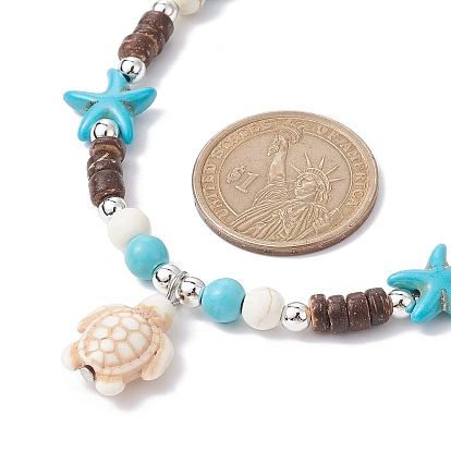 Ожерелья с подвесками из синтетической бирюзы и черепахи, с цепочками из бисера в виде морских звезд и натурального кокоса