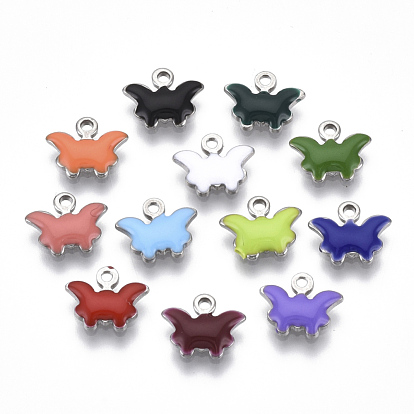 201 Stainless Steel Enamel Charms, Butterfly, Stainless Steel Color