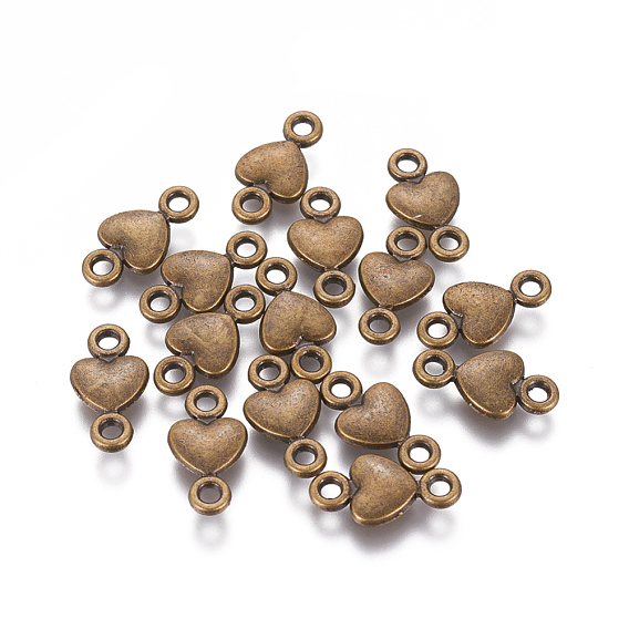Tibetan Style Links/Connectors, Cadmium Free & Lead Free, Heart, 15x8x2mm, Hole: 2mm