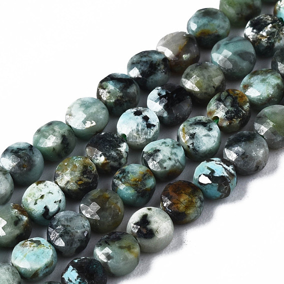 Бусы натуральная африканская бирюза (яшма), граненые, плоско-круглые