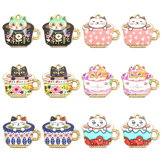 30 шт 6 стили подвески из сплава эмали, чашка с кошачьими подвесками, золотой свет