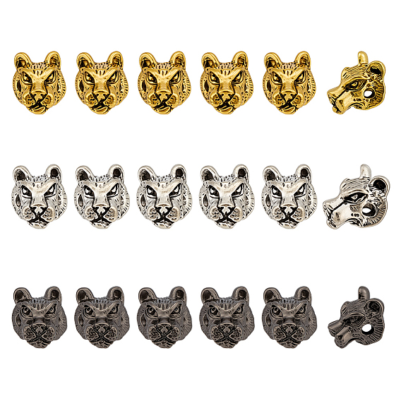 18 шт 3 цвета бусины из сплава тибетского стиля, голова тигра