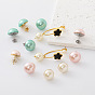 304 Stainless Steel Freshwater Pearl Stud Earrings for Women, Golden/Stainless Steel Color