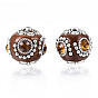 Handmade Indonesia Beads, with Topaz Rhinestone and Antique Silver Tone Brass Findings, Round