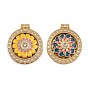 Вращающиеся подвески из латуни с микропаве из кубического циркония, Эмаль стиле, плоские круглые с цветком