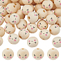 Printed Wood Beads, Round with Smiling Face