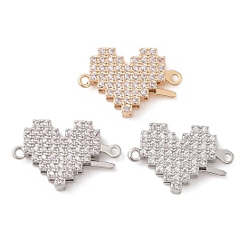 Brass Micro Pave Clear Cubic Zirconia Hook and S-Hook Clasps, Heart