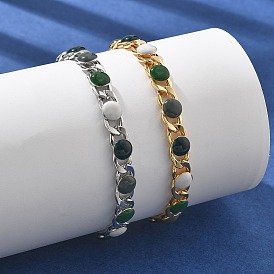 Плоские круглые латунные эмалевые панцирные цепочки браслеты для женщин, стойки покрытие, без кадмия и без свинца, долговечный