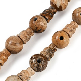 Natural Picture Jasper 3-Hole Guru Beads Strands, for Buddhist Jewelry Making, T-Drilled Beads, Gourd