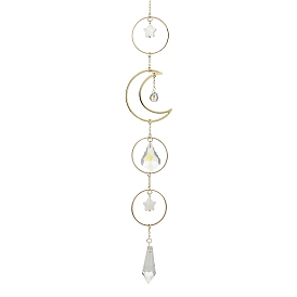 Latón con decoraciones colgantes de vidrio, luna y estrella y anillo