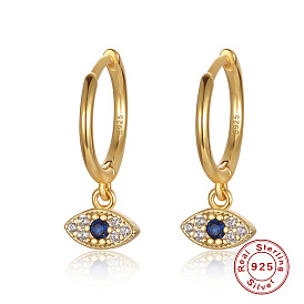 Boucles d'oreilles vintage oeil du diable avec pierre précieuse bleue pour femme en argent sterling