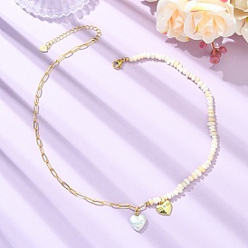 Подвеска в виде сердца из натурального барочного жемчуга кеши, цепочка из жемчужных бусин и латуни в виде скрепки, подарок на День матери для женщин., белые