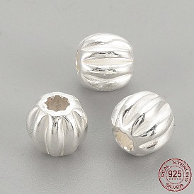 925 Sterling Silver Corrugated Beads, Round