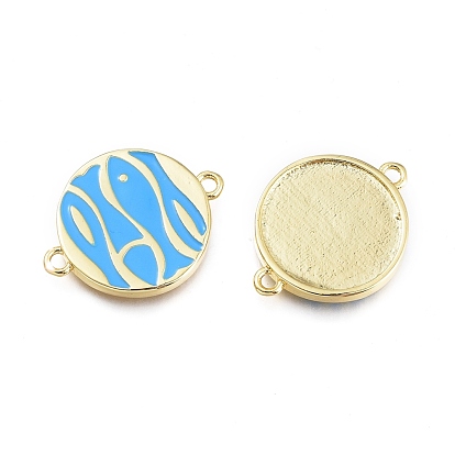 Brass Enamel Links Connectos, Flat Round, Real 18K Gold Plated