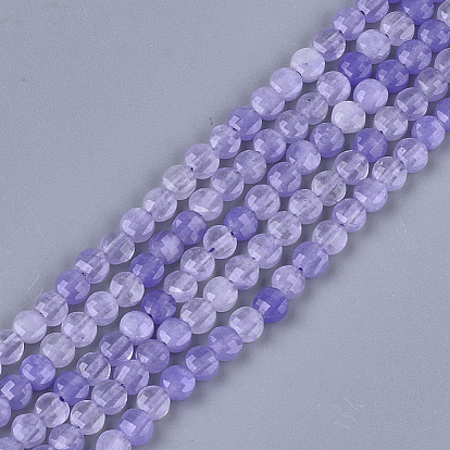 Natural White Jade Beads Strands, Faceted, Dyed, Flat Round