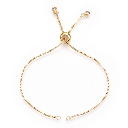 Rack Plating Adjustable Brass Slider Bracelet Making, with Cubic Zirconia, Long-Lasting Plated