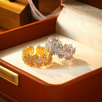 Манжеты из латуни с микро паве кубический цирконий для женщин, цветок