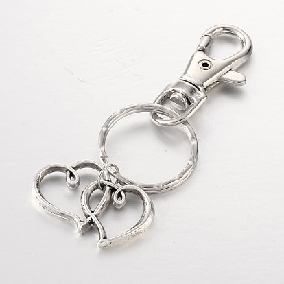 Heart to Heart Alloy Keychain, with Iron Key Rings, 80mm