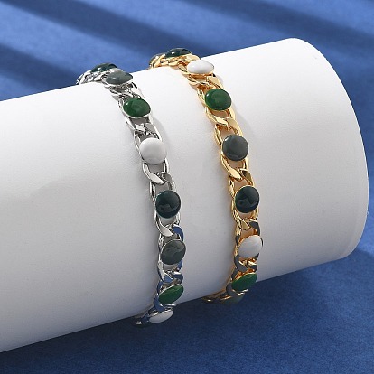 Плоские круглые латунные эмалевые панцирные цепочки браслеты для женщин, стойки покрытие, без кадмия и без свинца, долговечный